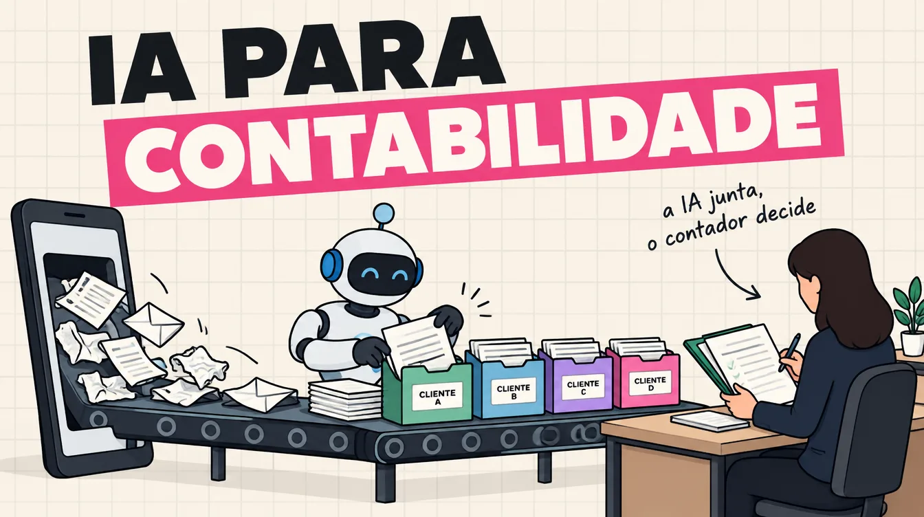 Robô separa por cliente as fotos de documento que chegam do celular; a contadora decide sobre a pasta pronta