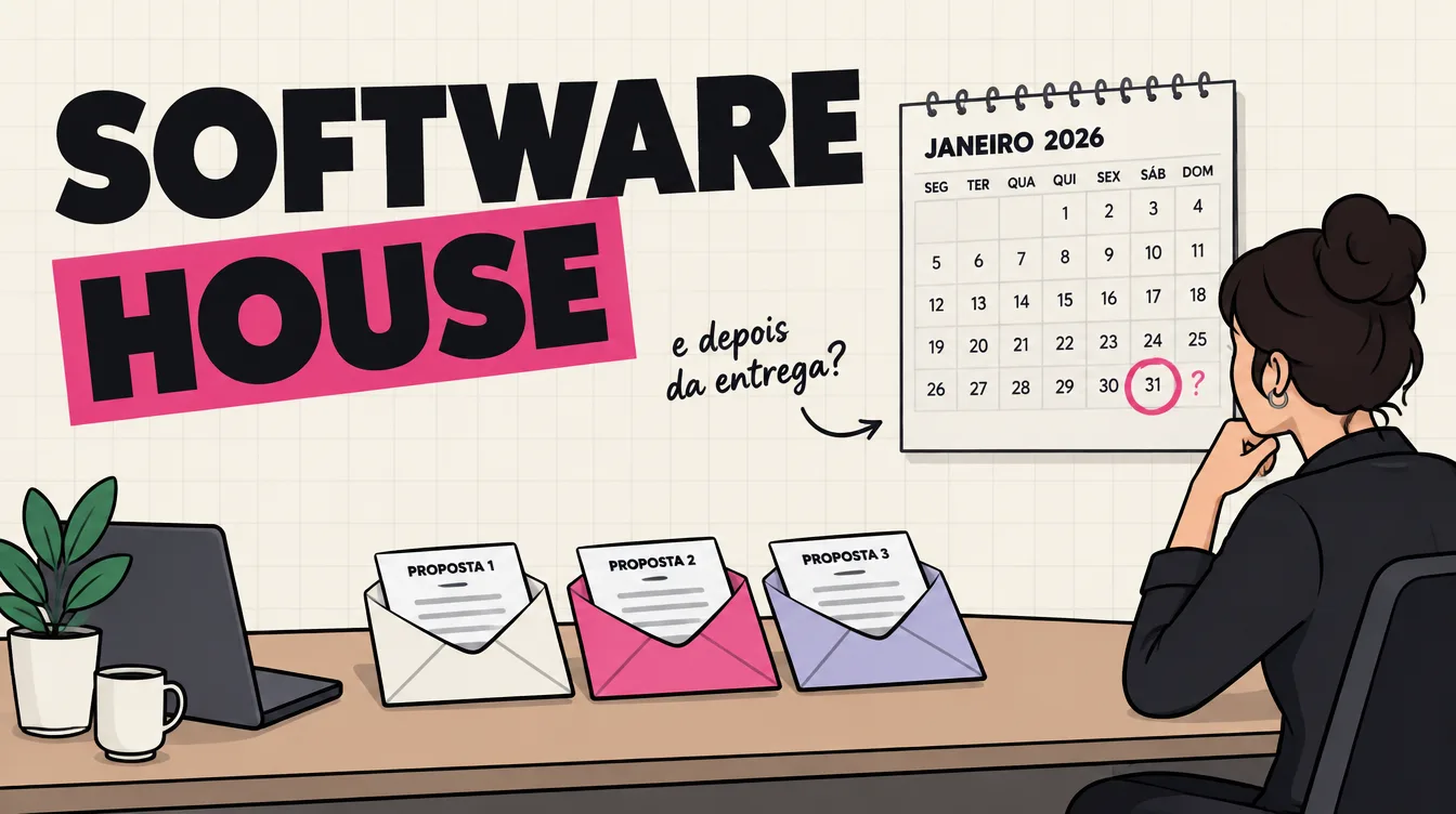 Sócia compara três propostas na mesa, com uma data depois da entrega circulada no calendário da parede
