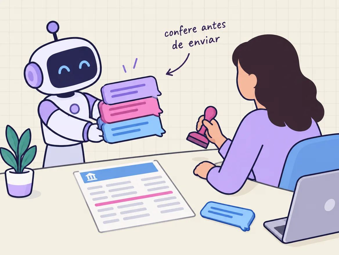 Robô entrega balões de cobrança prontos a uma pessoa com carimbo, que separa um depois de olhar o extrato