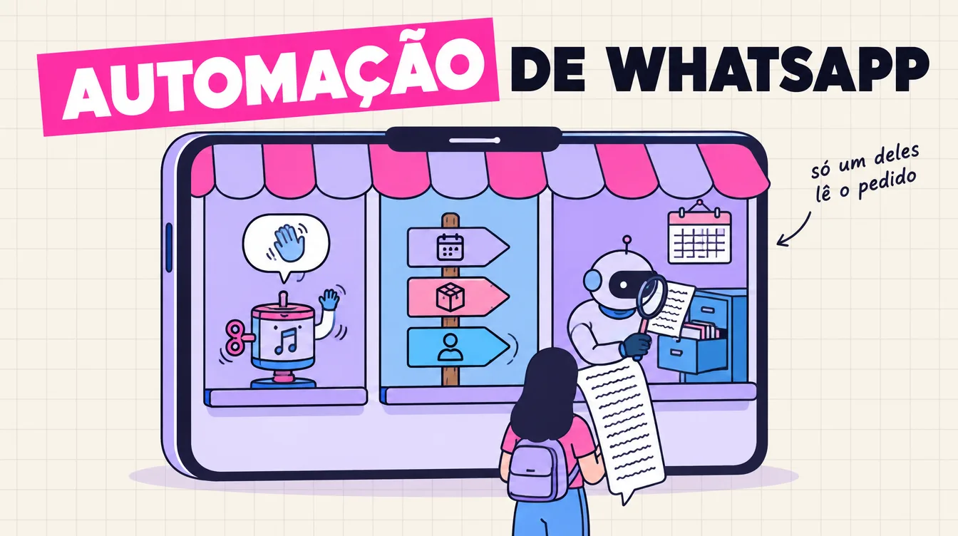 Celular gigante com três balcões: caixinha de música, placa de menu e um robô que lê o pedido com uma lupa