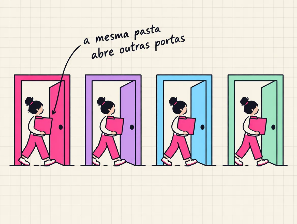 A mesma pasta de instruções passa por quatro portas diferentes