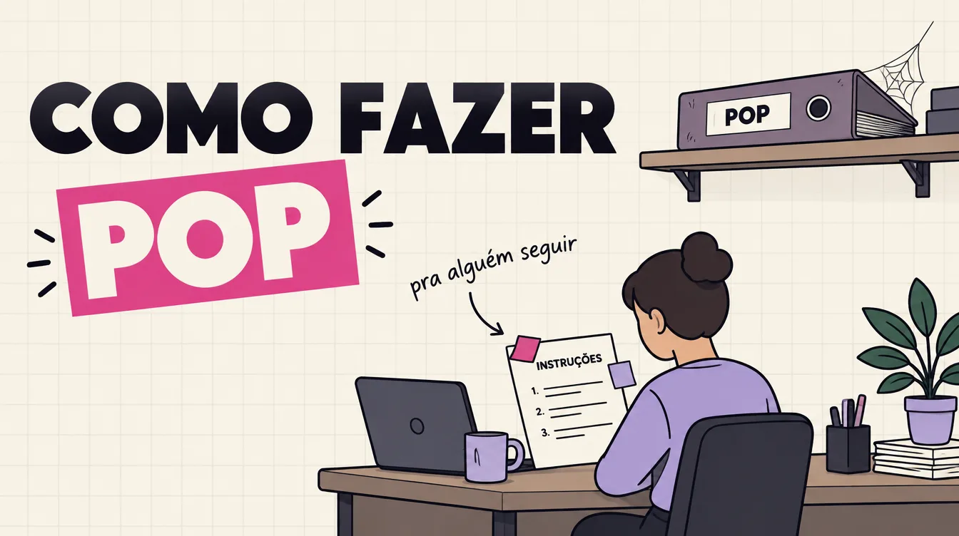 Fichário de POP empoeirado na prateleira enquanto, na mesa, alguém segue uma folha curta com post-its de exceção