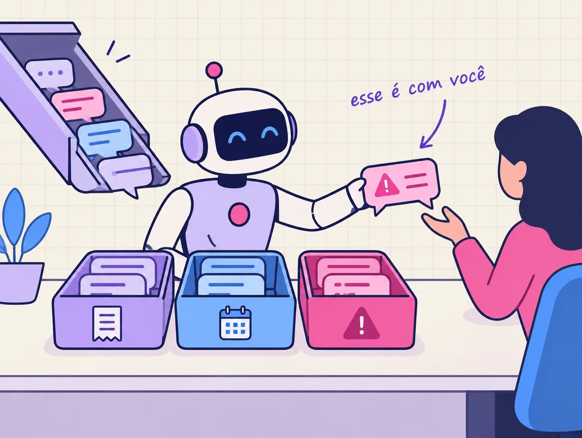 Robô separa as respostas de clientes em bandejas e entrega a que tem um alerta para a pessoa ao lado