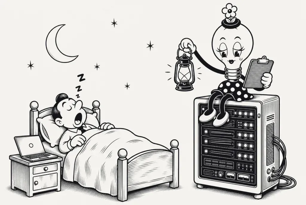 O dono dorme; a KATIA fica de plantão em cima do servidor